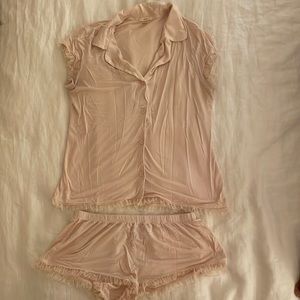 Eberjey Pale Pink Short Set with Lace